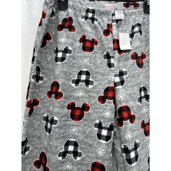 Disney Mens Lounge Pajama Pants XL Mickey Mouse Ears Buffalo Plaid Gray NWT - Picture 2 of 8